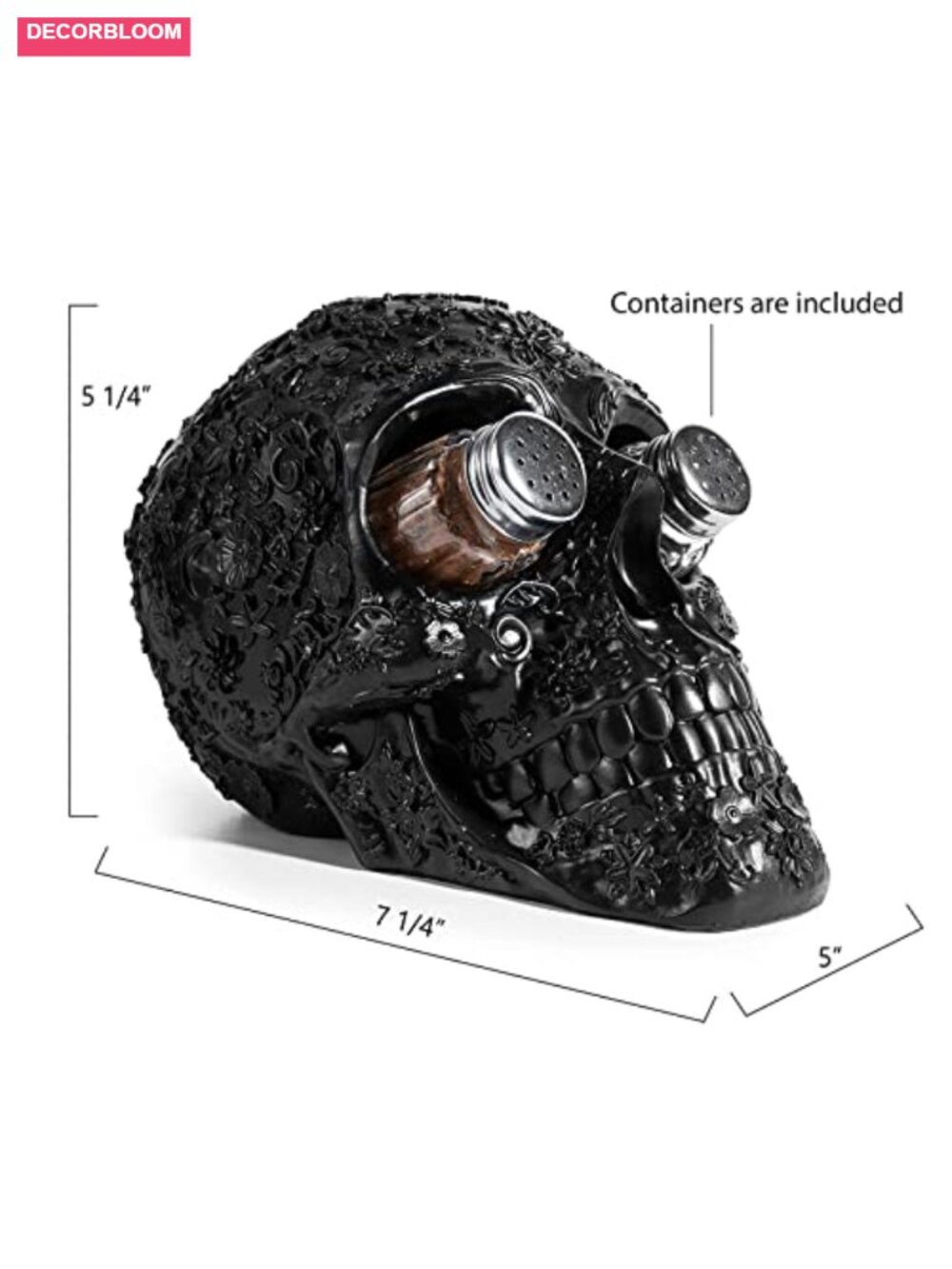 Skull Salt and Pepper Shaker Set Polyresin Holder Kitchen Decor - Picture 2 of 6
